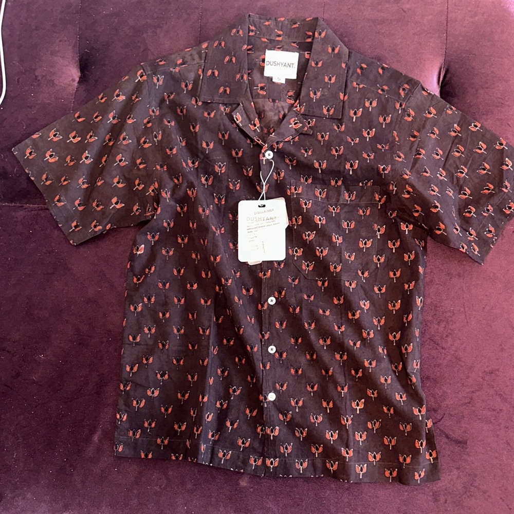 Artisan-Made Men's Brown and Red Patterned Shirt Dushyant